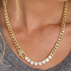 Melinda Maria Julian Cuban Chain 18" Necklace Simulated Diamonds Gold Plate $128